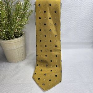 Brooks Brothers Pure Silk Gold and Navy Tie, Vintage, Dotted Flower Pattern EUC